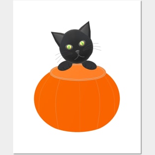 Black Cat Looking for Halloween Candy (White Background) Posters and Art